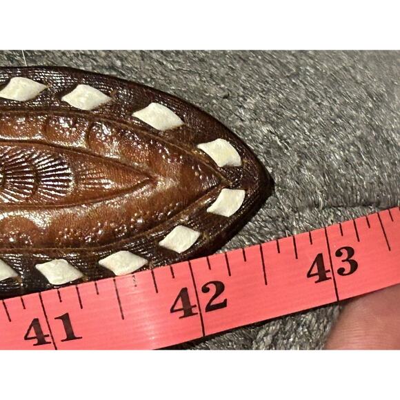 Vintage Tooled Stitched Western Cowboy Leather Belt - Picture 3 of 12